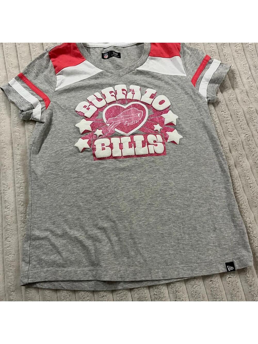 NFL Buffalo Bills Kids Gray and Pink T-Shirt Girls Size 10/12 Short Sleeves